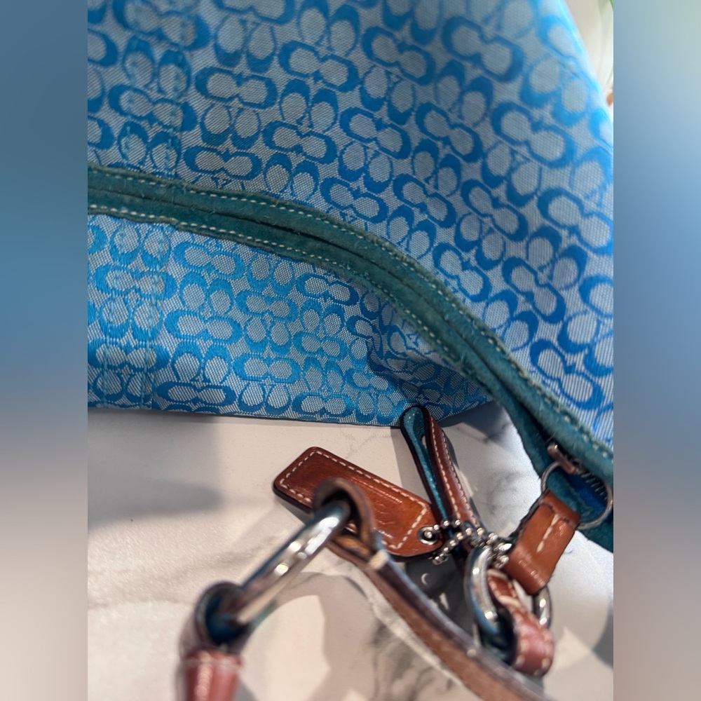 Coach Blue Signature Suede Hobo Bag #1461 - Picture 5 of 10